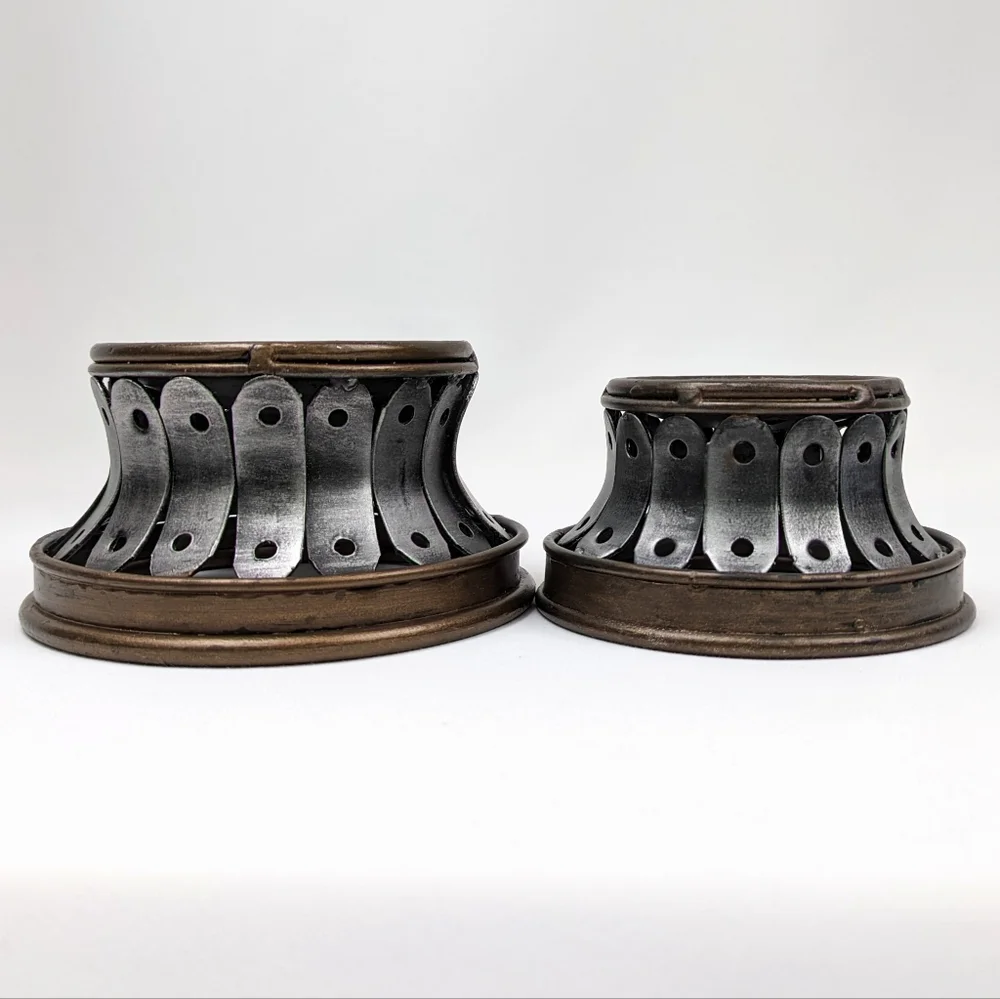 Pillar Candle Holders Steel & Brasstone Steampunk Industrial Medieval Gothic